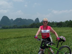 Susan cycling in Guilin